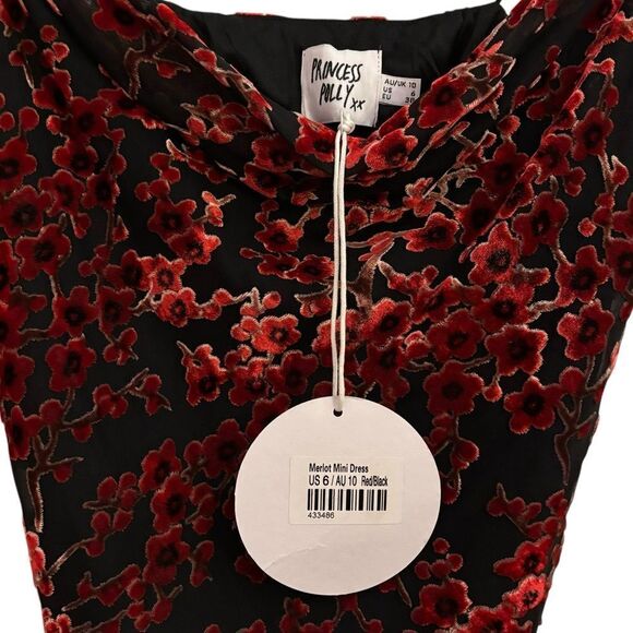 Princess Polly NWT Velvet Merlot Red Black Witchy Grunge Valentine Mini Dress 6 - Picture 9 of 12